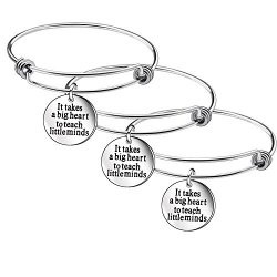 Niceter 3PCS Teachers Silver Bracelets Bangle Jewelry Gifts Bag Box For Womens Mens Teacher's Day