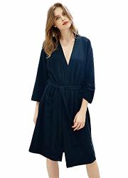 Womens Robe Lightweight Cotton Bathrobe Kimono Knee Length Spa Plus Size Soft Loungewear Hotel Robes For Ladies Small medium Navy Blue