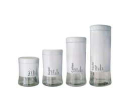 4 Piece Transparent Canisters - Coffee Sugar Tea And Pasta Storage - White