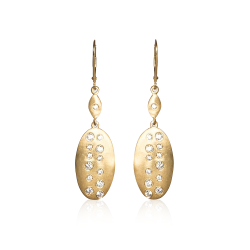 Shield Earrings With Metal Set Crystals - Solid 9KT Yellow Gold
