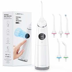Liberex FC2660 Cordless Powerful Water Flosser - Portable Rechargeable Oral Irrigator For Braces Sensitive Teeth Travel Shower Family Use 4 Modes Oled Display IPX7