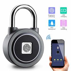 Fingerprint Padlock Thumbprint Bluetooth Lock USB Rechargeable IP65 Waterproof Ideal For Locker Handbags Golf Bags Wardrobes Gym Door Luggage Suitcase Backpack Office Android ios