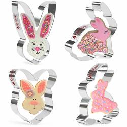 Kaishane Easter Cookie Cutter Set Easter Bunny Rabbit Bunny Face Rabbit Head 4 Pieces Cookie Cutters Stainless Steel Biscuit For Baking