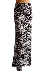 82S-9001PS-A57 Women's Poly Span Animal Print Maxi Skirt - A57 White Zebra S