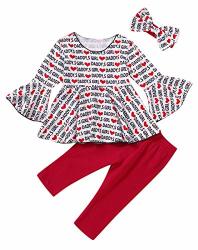 Zbt Toddler Baby Girl Clothes Valentine 's Day Outfits Daddy's Girl Heart Print Long Sleeve Tunic Tops+legging Pants 3PCS Fall Outfit Red-daddy's Girl 6-12