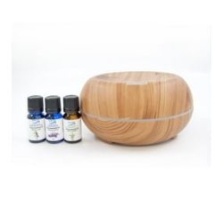 Crystal Aire Bean Ultrasonic Aroma Diffuser With Lavender Eucalyptus & Citronella Essential Oil Bundle