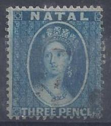 Natal 1859 Qv No Wmk 3d Blue Perf 14 Fine Used Sg 10
