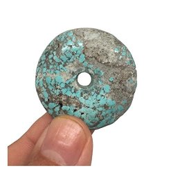 1.3" 10.8G Donut Natural Hubei Turquoise Gemstones Saucer Discs Pendant MSP92