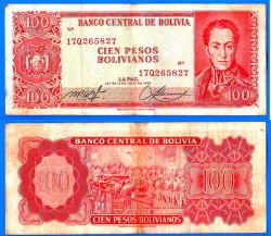 Bolivia 100 Pesos Bolivianos 1962 South America Banknote