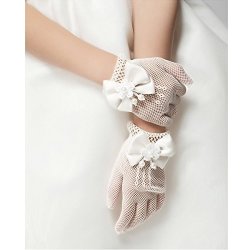 Unilove Flower Girl Gloves White Ivory Lace Short Princess Gloves For Wedding White