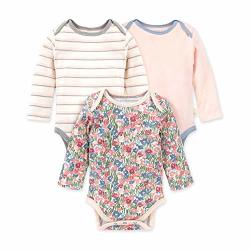 Burt's Bees Baby Baby Bodysuits 3-PACK Long & Short-sleeve One-pieces 100% Organic Cotton Flower Fields 3-6 Months
