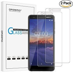 2 Pack Orzero For Nokia 3.1 Tempered Glass Screen Protector 2.5D Arc Edges 9 Hardness HD Anti-scratch Bubble-free Lifetime Replacement Warranty