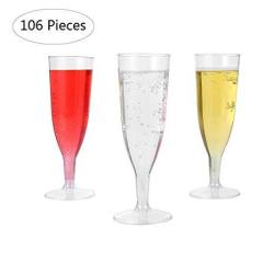 106 Pieces Plastic Champagne Glasses 5 Oz Plastic Champagne Flutes Premium Disposable Clear Cups Prefect For Wedding And Party 106 PIECES-5OZ