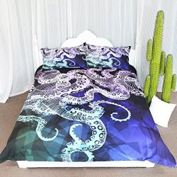 Arightex Octopus Duvet Cover Geometric Design 3D Octopus Bedding Set Nautical Ocean Blue Bed Linen Duvet Cover Set Full