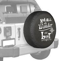 Boomerang Jeep Wrangler Jk - 35 Not All Who Wander Are Lost - Spare Tire Cover - Black Denim Vinyl - Made In The Usa