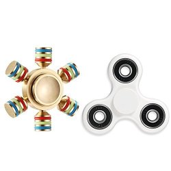 Fidget Spinners Magicfly White Tri-spinner + 6 Winged Metallic Hand Spinner Detachable Customizable Glow In The Dark Premium R188 Bearing Anxiety Stress Relief 2 Pack