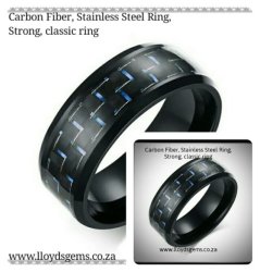 Carbon Fiber Ring Blue Electric Fleck Detail 8MM Wedding Band Box SIZES8 9 10 11 12