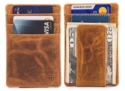 TOP Rawhyd Grain Leather Slim Minimalist Wallet For Men Made From Genuine Buffalo Leather