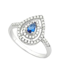 Sapphire 0.30 Ct Created & 53PCS Created Diamonds 925 Sterling Silver Ring