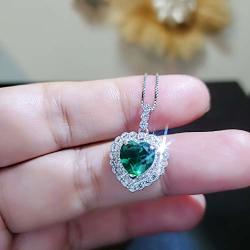 Heart Emerald Necklace Sterling Silver Halo Green Gemstone Cubic Zirconia Pendant Luxury May Birthstone Box Chain Luxury For Women Girls