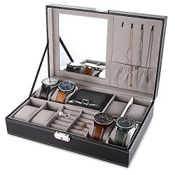 Xhope Watch Box Jewelry Organizer Multifunctional 8 Slots Pu Leather Case Organizer For Watch Storage And Display