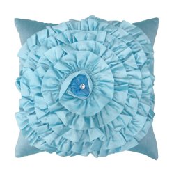 Handcrafted Blue Ruffled Cushion Cover Floral Pillowcase Square Throw -choose Size Sas-154a