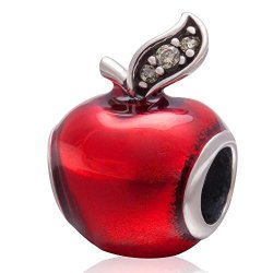 Xuthus Charms Red Apple Enamel Crystal Green Antique Teacher 925 Silver Christmas Gift Beads For European Bracelets