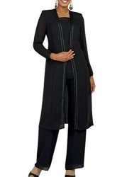 Long Kelaixiang Sleeves Mother Of The Bride Pant Suits Plus Size 3 Pieces Black Us 24PLUS