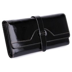 S-zone Women's Rfid Blocking Real Leather Long Organizer Wallet Card Holder Ladies Clutch Black
