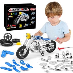 Erector Set Motorcycle Stem Building Toys For Kids Metal Building Construction Model Kit 5 Variable Multi Shape Motorbike Steam Educational Toys 139PCS Halloween thanksgiving Day christmas