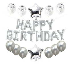 Happy Birthday Party Balloons Silver