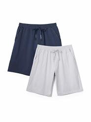 David Archy Men's 2 Pack Comfy Cotton Sleep Shorts Lounge Wear Pajama Pants M Light Gray navy Blue