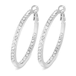 Medium Silver Tone Hoop Earrings With Row Of Crystals Inside And Out