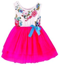 BABY 2BUNNIES Girls Floral Flower Girl Dress Tulle Tutu Birthday Party Sundress 3T Hot Pink