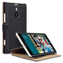 Nokia Lumia 1520 Low Profile Faux Leather Wallet Case With Viewing Stand - By Covert Black