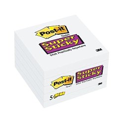 Post-it Super Sticky Notes 3 X 3-INCHES White 5-PADS PACK 654-5SSW