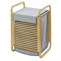 Bamboo Slatted Laundry Bin With Laundry Bag 43L