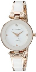 Anne Klein Women's AK 1980WTRG Diamond-accented Dial White And Rose Gold-tone Bangle Watch