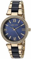Anne Klein Women's AK 3350NVGB Swarovski Crystal Accented Gold-tone And Navy Blue Resin Bracelet Watch
