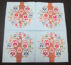 The Velvet Attic - Beautiful Imported Paper Napkin Serviette - Owls In A Tree
