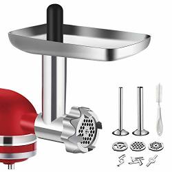 Metal Food Grinder Attachment For Kitchenaid Stand Mixers Bqypower Meat Grinder Attachment Included 2 Sausage Stuffer Tubes 3 Grinding Blades 3 Grinding Plates