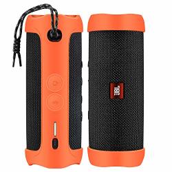 Esimen Premium Silicone Case For Jbl Flip 5 Bluetooth Speaker Travel Carry Pouch Sleeve Durable Silicone Extra Carabiner Orange