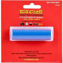 Tork Craft Battery 18650 Lithium 2200MAH Rechargeale Carded 1PC