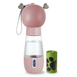 Leak Proof Pet Portable Travel Water & Food Bottle With Pet Waste Bag