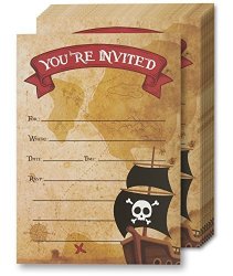 Juvale Pirate Invitation Cards - 24 Fill-in Invites With Envelopes For Kids Birthday Bash And Theme Party 5 X 7 Inches Postcard Style