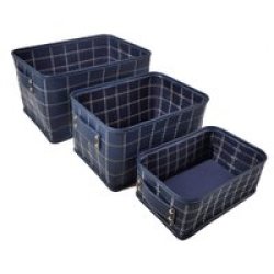 Whitegret 3-PACK Storage Box With Handle Dark Blue