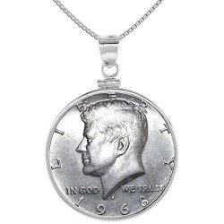 Sterling Silver Kennedy Half Dollar Necklace Clad Screw Top Coin Bezel 1965-69