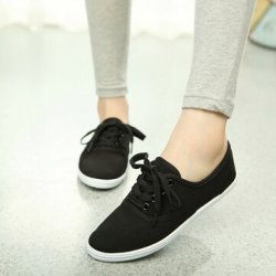 Womens Solid Color Canvas Lace Up Casual Flats Loafers : 7