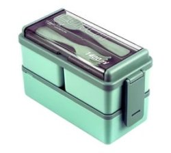 2 Layer 1400ML Lunch Box With Spoon And Fork Green