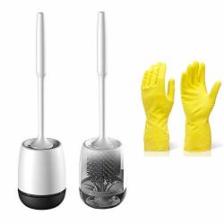 Samhe Toilet Brush And Holder Soft Silicone Bristle Bathroom Toilet Bowl Brushes Set With Cleaning Gloves
